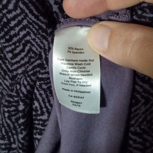 Talbot's Purple Black Geometric Jersey Knit Tie Waist Midi Dress Size Large - Picture 8 of 8